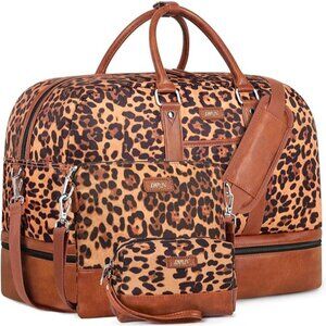 IBFUN Leopard Print Travel Duffle Bag Set With Shoe Compartment & Toiletry Bag
